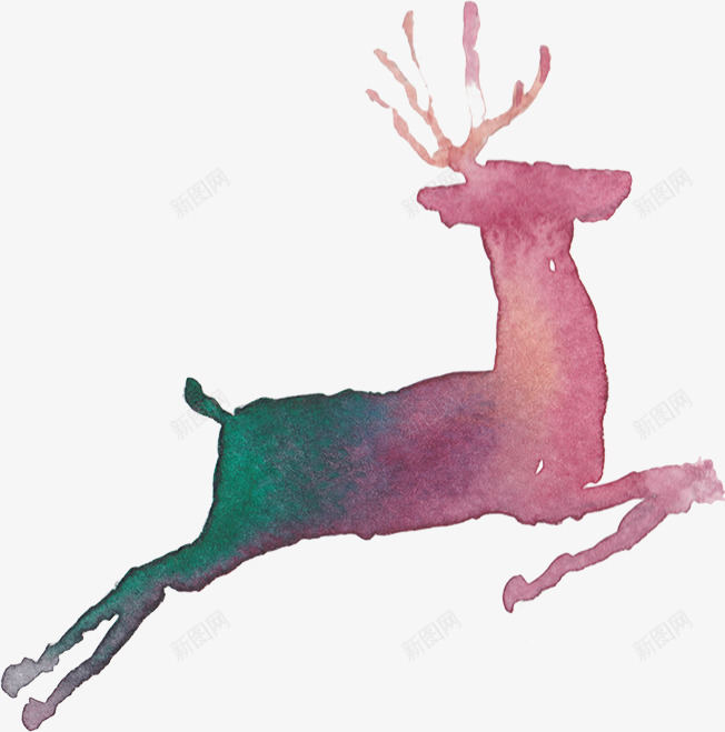 手绘奔跑的鹿png免抠素材_新图网 https://ixintu.com 动物 彩色 抽象 水粉画
