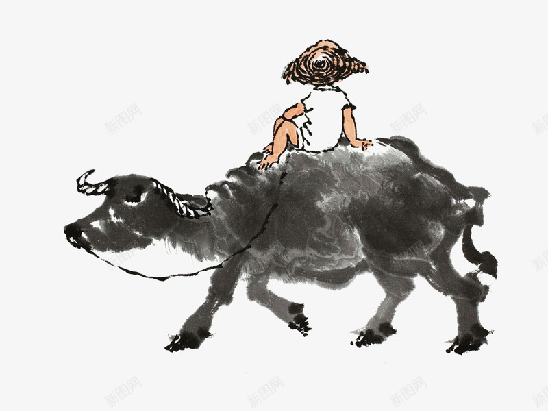 骑在牛背上的小男孩png免抠素材_新图网 https://ixintu.com 放牛娃 老牛 草帽