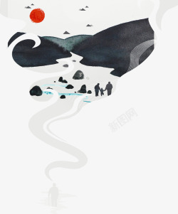 重阳传统烟雾型山水画背景高清图片