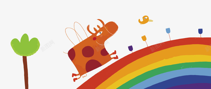 在彩虹上奔跑的牛png免抠素材_新图网 https://ixintu.com PNG PNG免费下载 PNG图片 儿童 卡通 奔跑 彩虹 牛