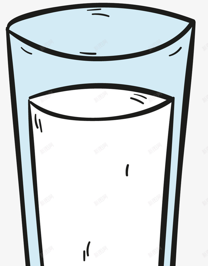 一杯牛奶png免抠素材_新图网 https://ixintu.com 卡通图案 牛奶 白色的饮料 透明的杯子 食品 饮料 黑色的边框