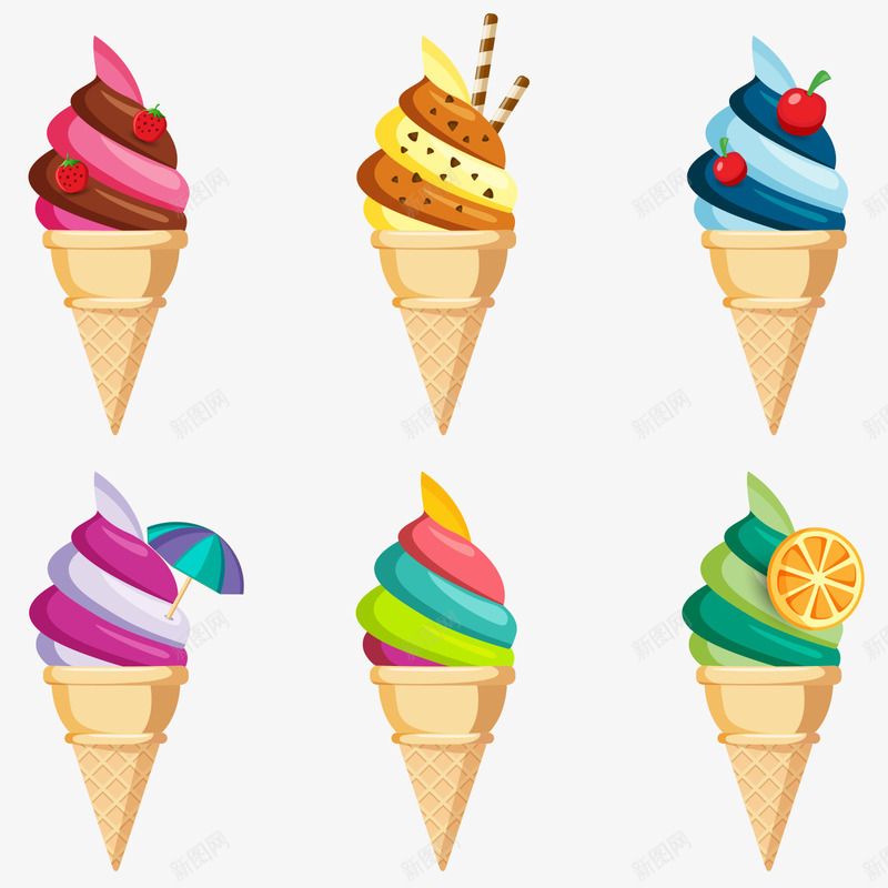 夏天彩色冰淇淋png免抠素材_新图网 https://ixintu.com 冰淇淋 卡通 夏天 彩色