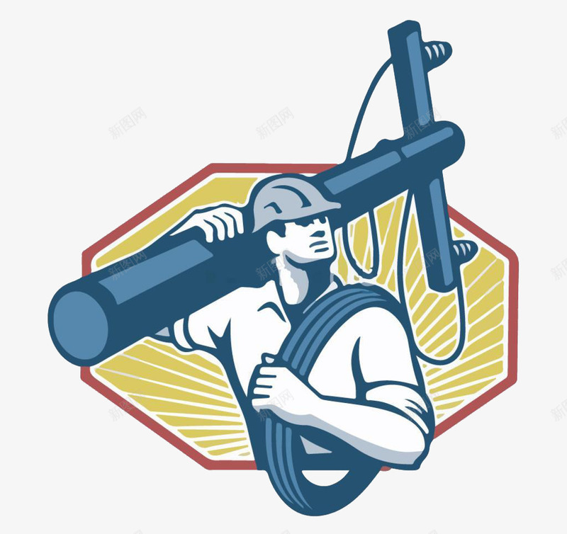 扛着电线杆的电气工人png免抠素材_新图网 https://ixintu.com 安全 工人 电气 电线杆