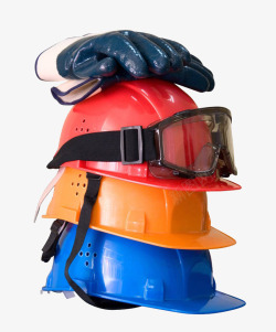 施工人员帽安全帽和护目镜高清图片