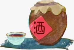 手绘锅具中国风手绘白酒坛子浅色清新高清图片