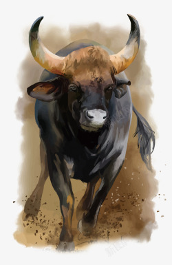 水彩手绘牦牛矢量图素材