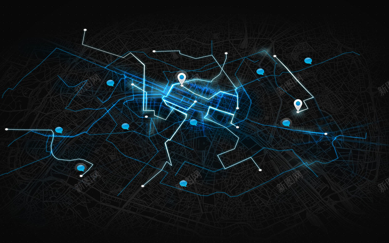 黑底蓝光科技地图海报背景png设计背景_新图网 https://ixintu.com 地图 横向海报 横屏背景海报 海报 科技 背景