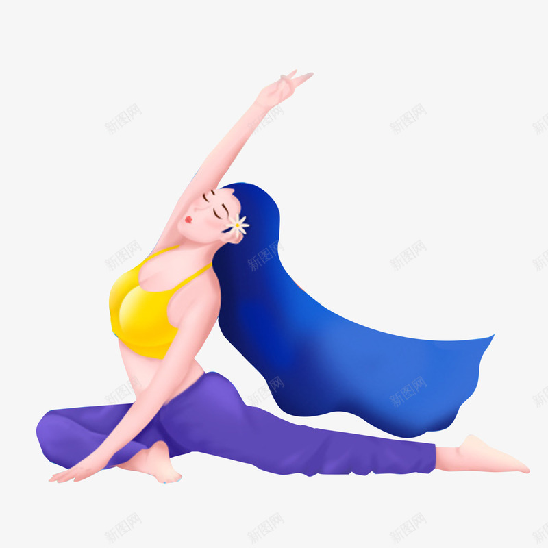 卡通手绘瑜伽少女png免抠素材_新图网 https://ixintu.com 健康 健身 卡通 夏天 少女 彩色 手绘 瑜伽 蓝色头发 锻炼