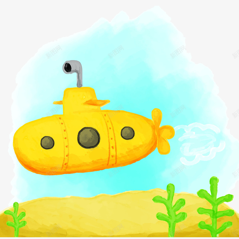 卡通黄色潜水艇png免抠素材_新图网 https://ixintu.com 手绘海底 海底 潜水艇 背景装饰 黄色