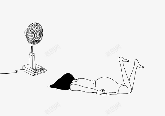 女生png免抠素材_新图网 https://ixintu.com 卡通 夏天 慵懒的女生 手绘 线条 风扇