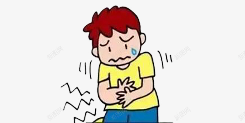 闹肚子的男孩png免抠素材_新图网 https://ixintu.com 卡通芭蕉叶 捂着肚子 橘色的头发 黄颜色的上衣