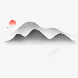 山水画中国风手绘水墨风景山水徽派建筑16高清图片