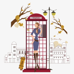 公用电话亭打公用电话的都市女性高清图片