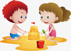 沙子卡通儿童节堆沙子的小朋友高清图片