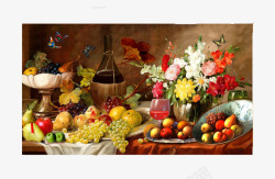 色彩静物一幅丰盛的油画水果高清图片