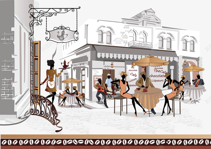 街头咖啡厅矢量图eps免抠素材_新图网 https://ixintu.com 咖啡厅 街道 装饰 矢量图