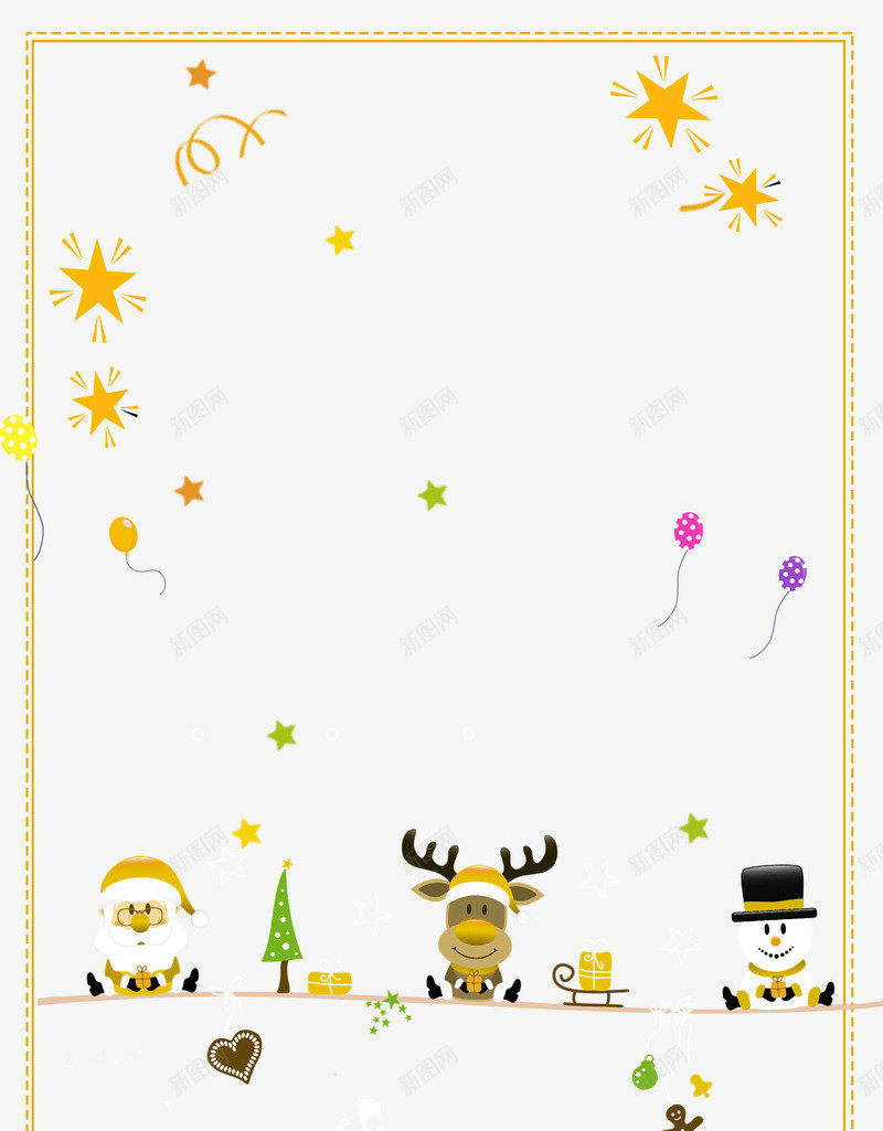 圣诞节麋鹿和圣诞老人送礼物psd免抠素材_新图网 https://ixintu.com 圣诞节 彩带 心形 星星 气球 边框 雪人 麋鹿