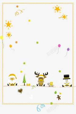 星星心形圣诞节麋鹿和圣诞老人送礼物高清图片