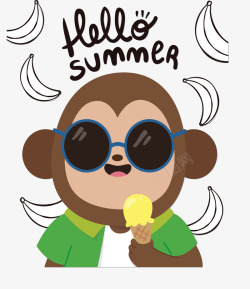 香蕉口味冰激凌你好夏天香蕉猴子矢量图高清图片
