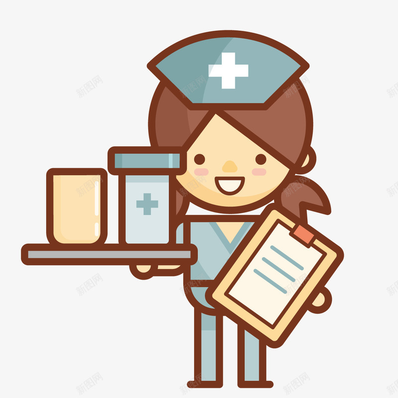 卡通护士png免抠素材_新图网 https://ixintu.com 医护人员 卡通形象 图示 护士 病历表 药水瓶