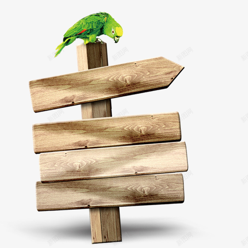 木板路标图标psd_新图网 https://ixintu.com 展示 指示 木头 木材 木板 标识 路标 飞翔 鸟 鹦鹉