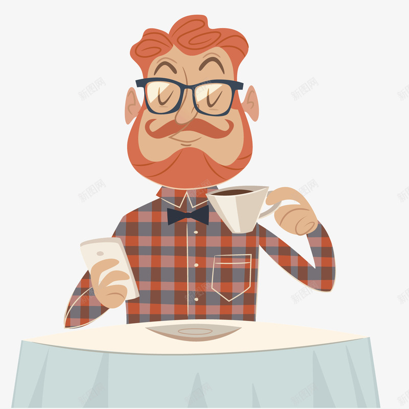 卡通边喝咖啡边看手机的男人png免抠素材_新图网 https://ixintu.com 卡通 咖啡 手机 男人