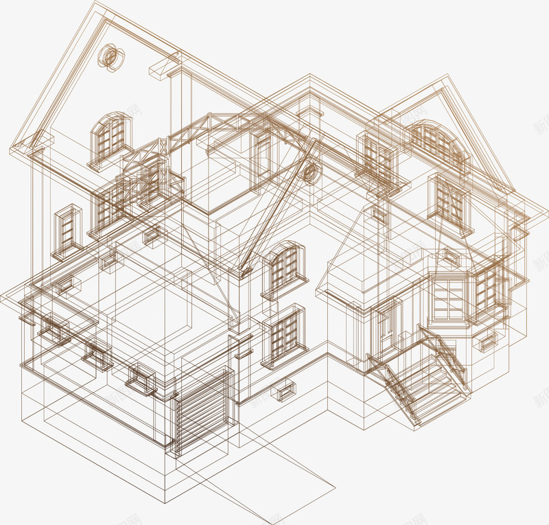 立体别墅矢量图eps免抠素材_新图网 https://ixintu.com 3D立体图 别墅 线描 矢量图