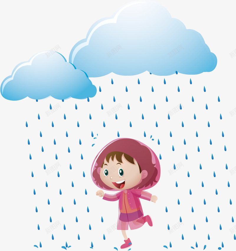 在雨中矢量图ai免抠素材_新图网 https://ixintu.com 下雨 奔跑 女孩 开心 矢量图