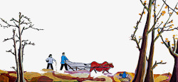 推犁车的蓝衣男人在梯田用牛车耕作的夫妻油画高清图片