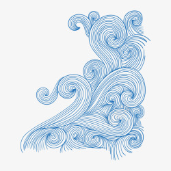 线条意境插画蓝色波浪海浪线条高清图片