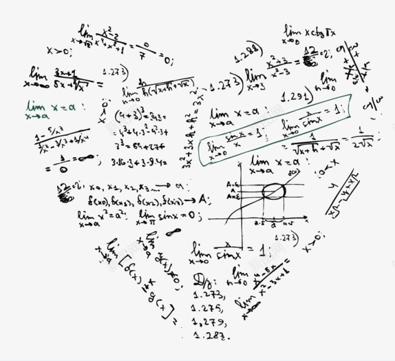 数学心形png免抠素材_新图网 https://ixintu.com 公式 图案 心形 数学 装饰 解题