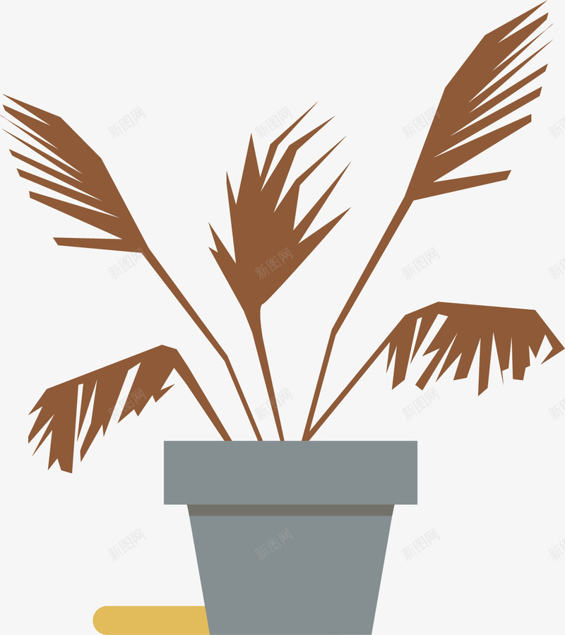 枯萎植物png免抠素材_新图网 https://ixintu.com 卡通 手绘 枯萎 棕色 植物 灰色 简图 花盆