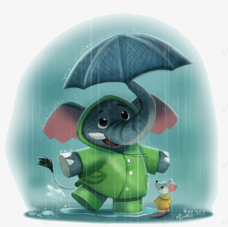 下雨天的大象png免抠素材_新图网 https://ixintu.com PNG PNG免费下载 PNG图片 下雨 卡通 大象 老鼠