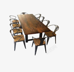 铁艺咖啡厅桌椅长方形实木长桌饭店高清图片