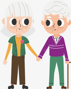 幸福老年人牵手散步的两个人高清图片