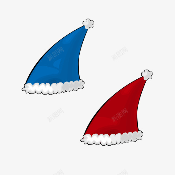 蓝色圣诞帽和红色圣诞帽psd免抠素材_新图网 https://ixintu.com 卡通 可爱 圣诞节 童趣 装饰