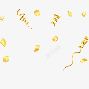 漂浮的金币png免抠素材_新图网 https://ixintu.com 彩带 彩条 漂浮 金属色 金币
