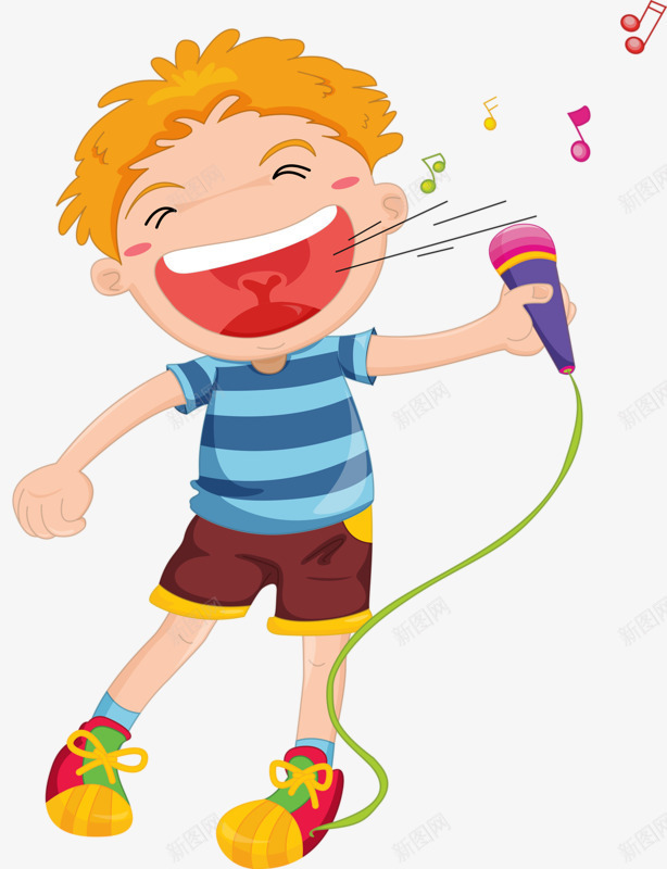 唱歌男孩png免抠素材_新图网 https://ixintu.com 卡通 可爱 唱歌 男孩