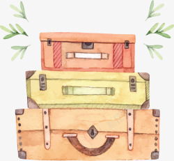 水彩旅行箱夏天旅游手绘行李箱矢量图高清图片