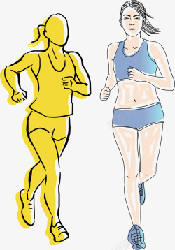 卡通女运动员卡通线描马拉松赛跑步女运动员矢矢量图高清图片