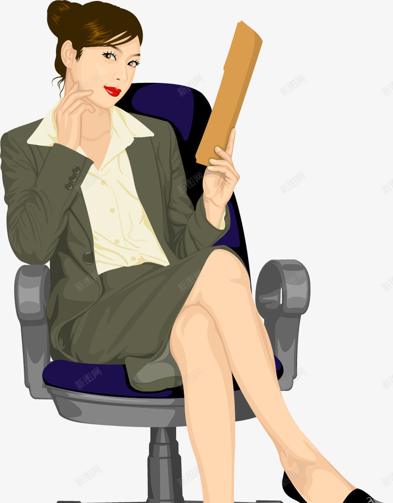 手绘老板椅上的女士矢量图ai免抠素材_新图网 https://ixintu.com 办公 手绘 椅上的女士 老板 矢量图