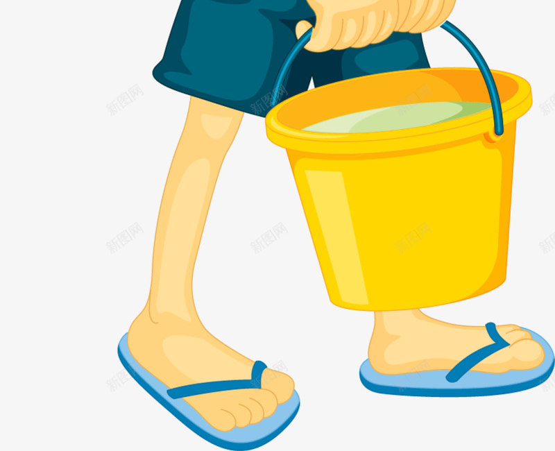 劳动节提着水桶的男孩png免抠素材_新图网 https://ixintu.com 劳动节 卷发男孩 开心 提着水桶的男孩 水桶泼水 穿着拖鞋 黄色水桶