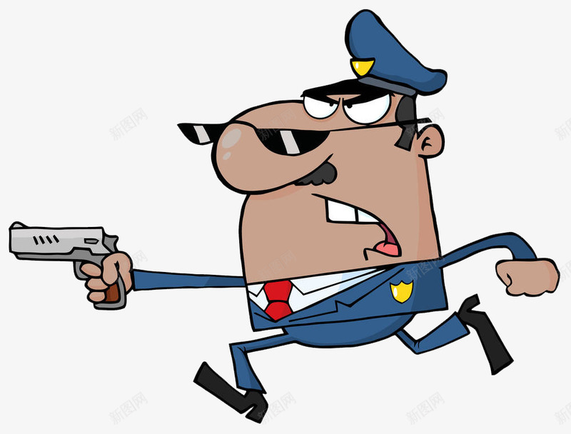 卡通形象戴蓝色帽子的警察png免抠素材_新图网 https://ixintu.com 卡通形象 奔跑 小蓝帽 戴蓝色帽子 手枪 警察 警察追坏人