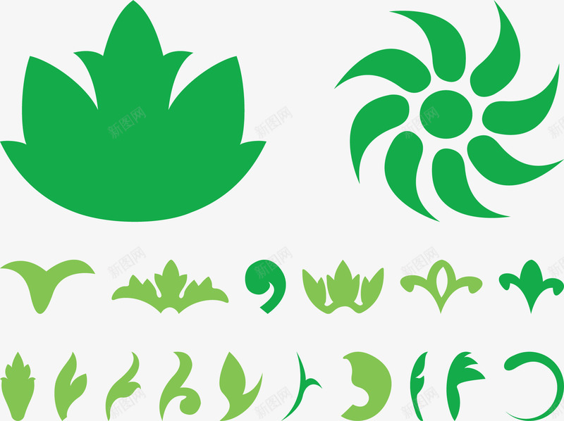 植物基本构成笔刷png免抠素材_新图网 https://ixintu.com 叶子 植物笔刷 绘画 绿色植物 风火轮