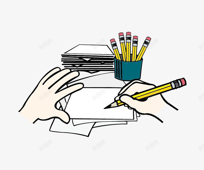 手拿铅笔png免抠素材_新图网 https://ixintu.com 写字 卡通 学习 手绘 铅笔