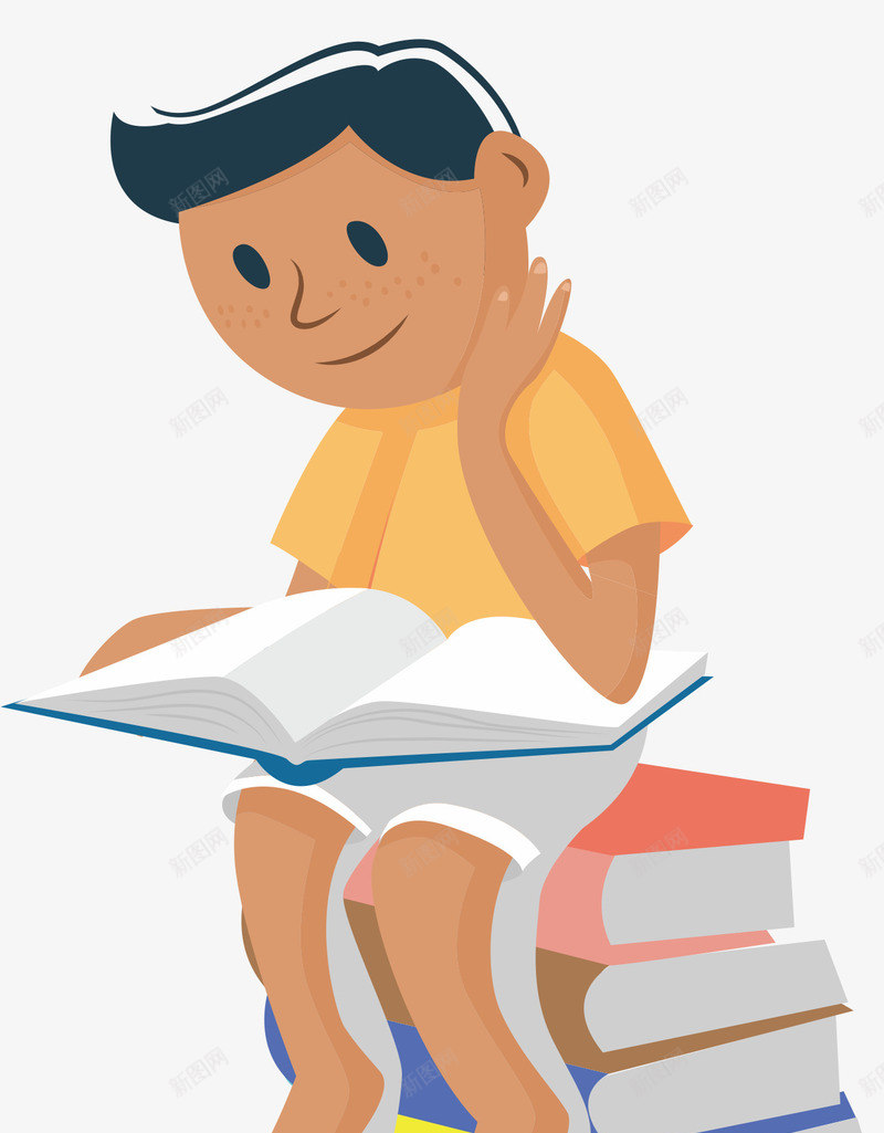坐在书上的人矢量图ai免抠素材_新图网 https://ixintu.com 大学生读书 男孩 看书 矢量图 认真 读书的人
