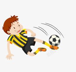 手绘卡通蹋足球男孩素材