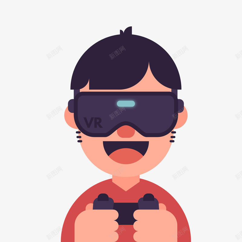 玩VR男孩png免抠素材_新图网 https://ixintu.com VR VR世界 卡通人物 数码产品 背景装饰
