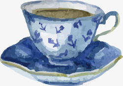 手绘青花瓷茶杯矢量图素材
