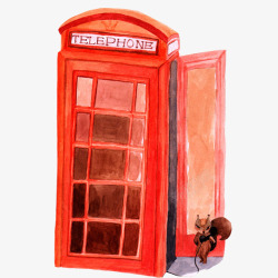 棕色松鼠小松鼠电话亭打电话水彩画高清图片